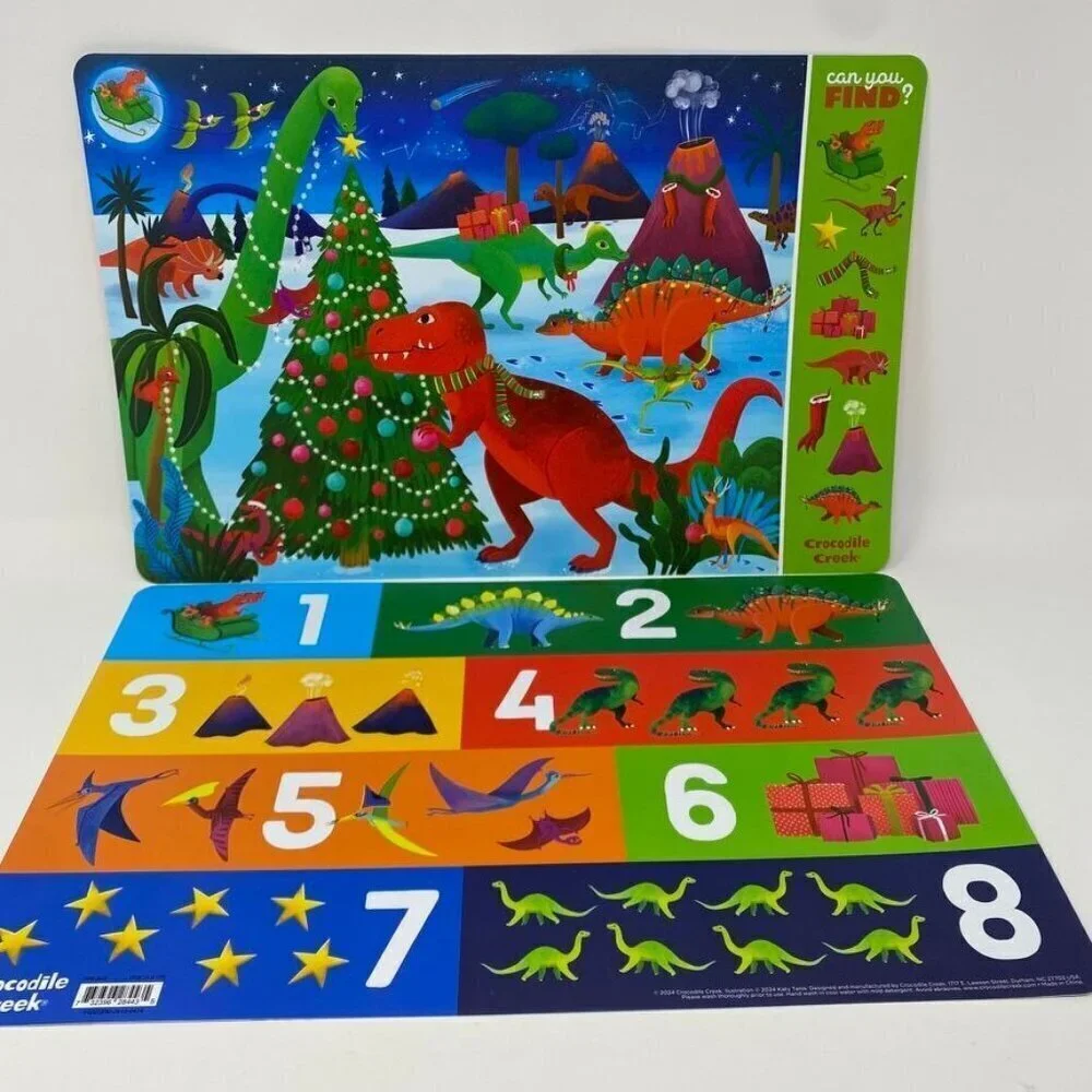 Crocodile Creek Holiday Double Sided Activity Placemats Holiday Cats/ Dinosaurs